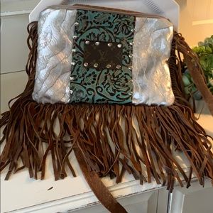 Boho Upcycled Hair On Cowhide Fringe Crossbody